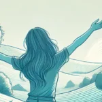 Femme heureuse de dos face à beau paysage